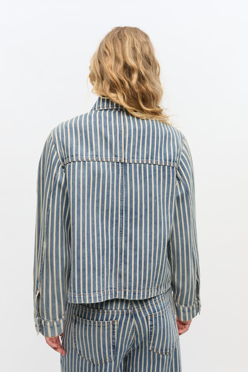 Striped Denim Jacket, Cotton, in colour Soft Chambray - 3 - GANNI