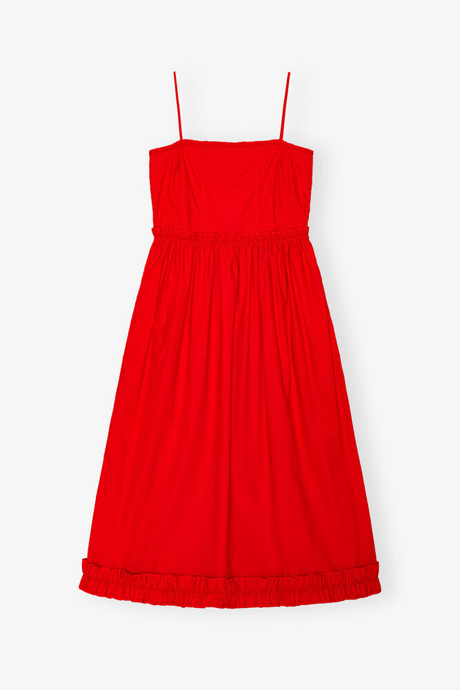 Red Cotton Poplin Strap Dress