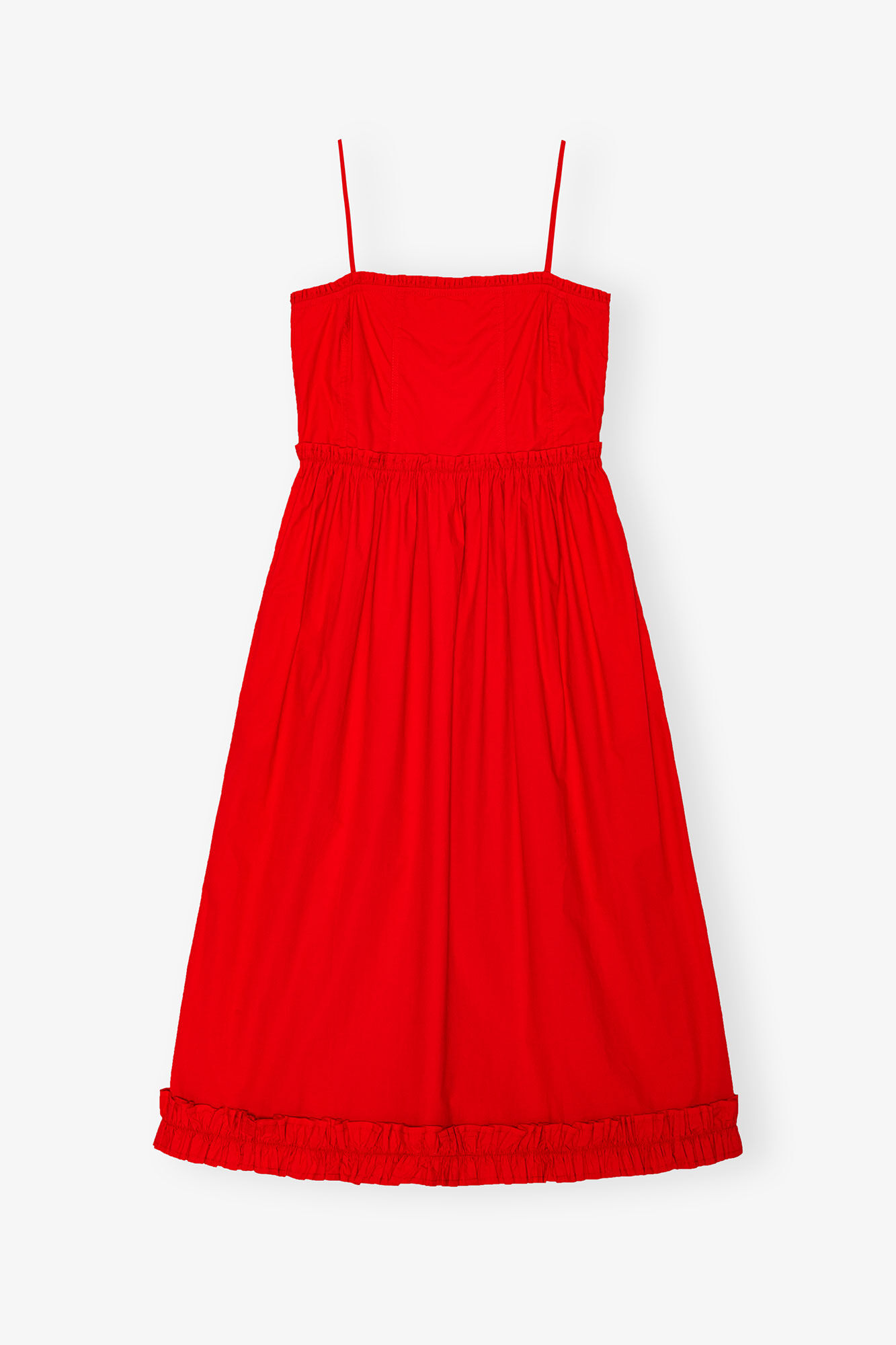 Red Cotton Poplin Strap Dress, Cotton, in colour Racing Red - 1 - GANNI
