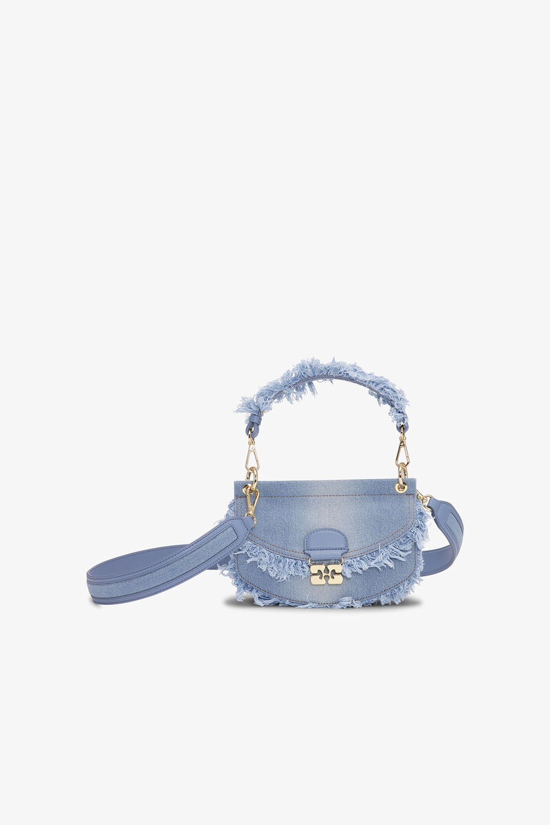 Light Blue Denim Mini Top Handle Apo-G Bag, Recycled Cotton, in colour Faded Denim - 1 - GANNI