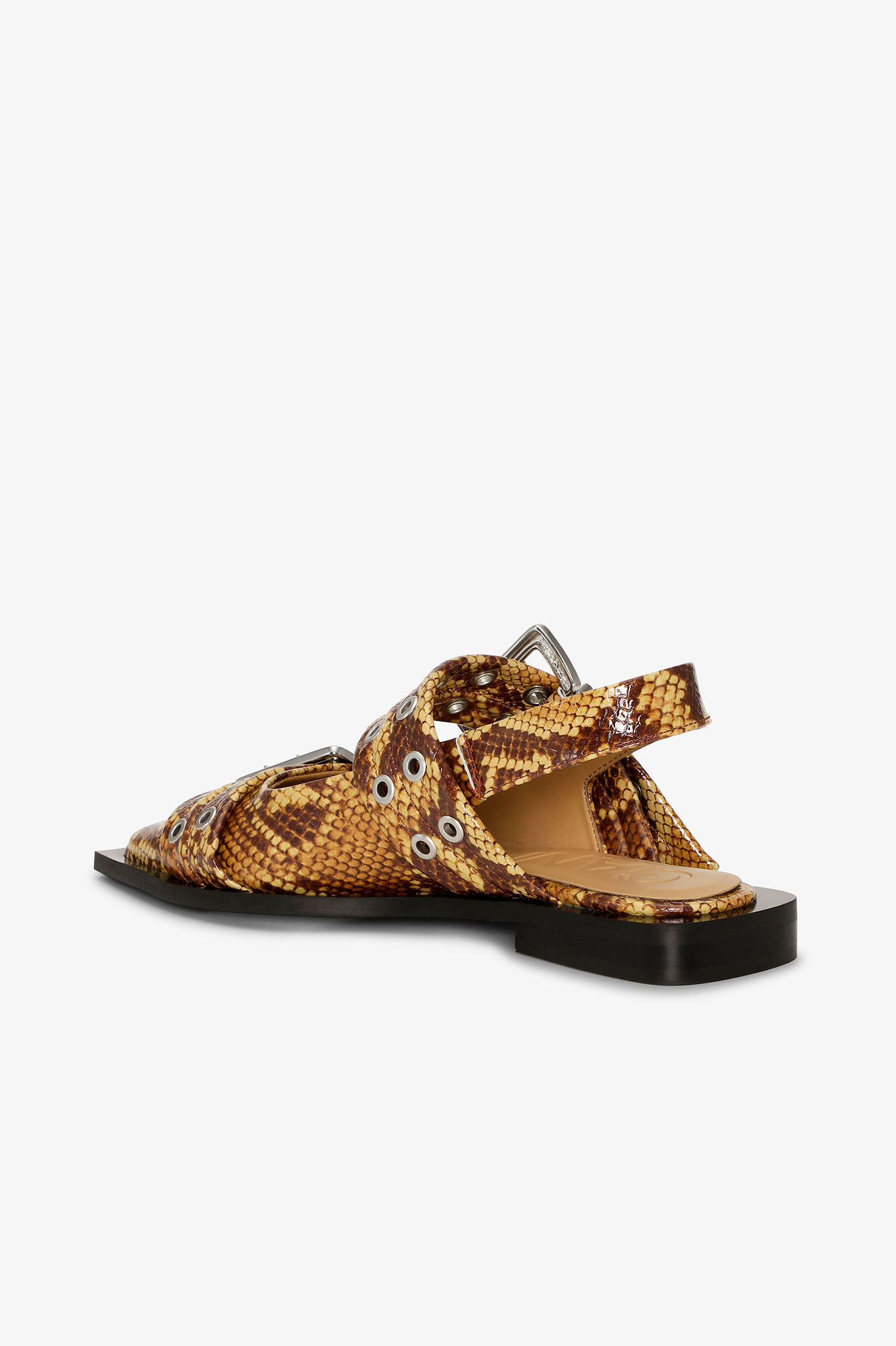 Brown Snake Feminine Buckle Ballerinas, Polyester, in colour Buckthorn Brown - 2 - GANNI