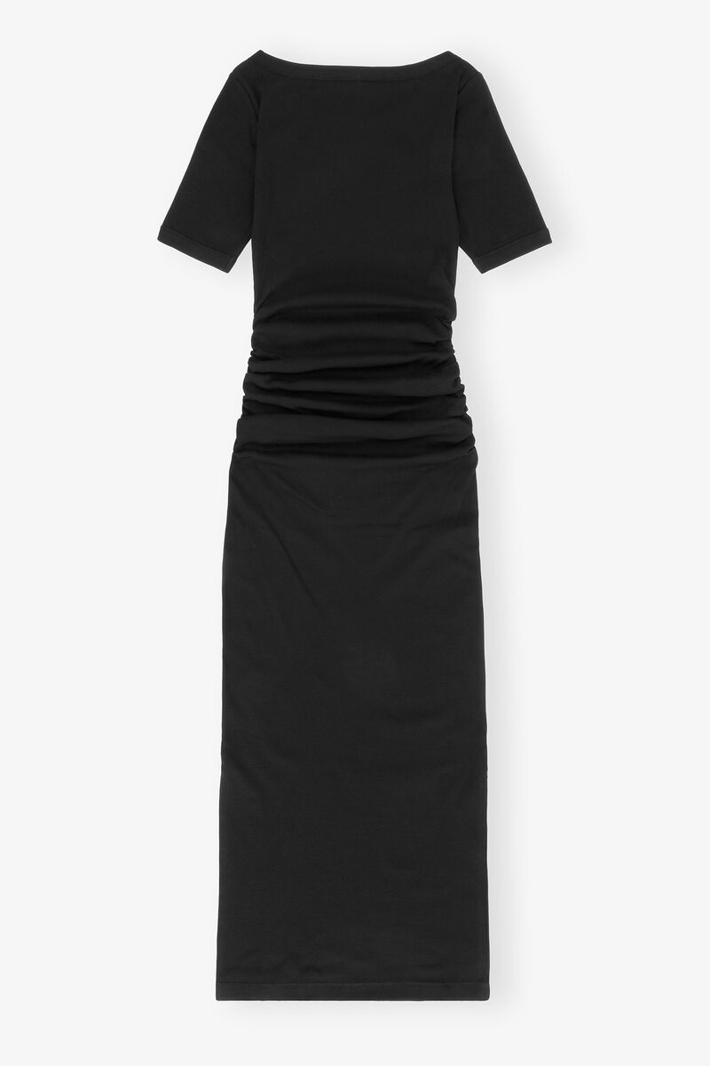 Black Soft Cotton Rib Dress, Elastane, in colour Black - 2 - GANNI
