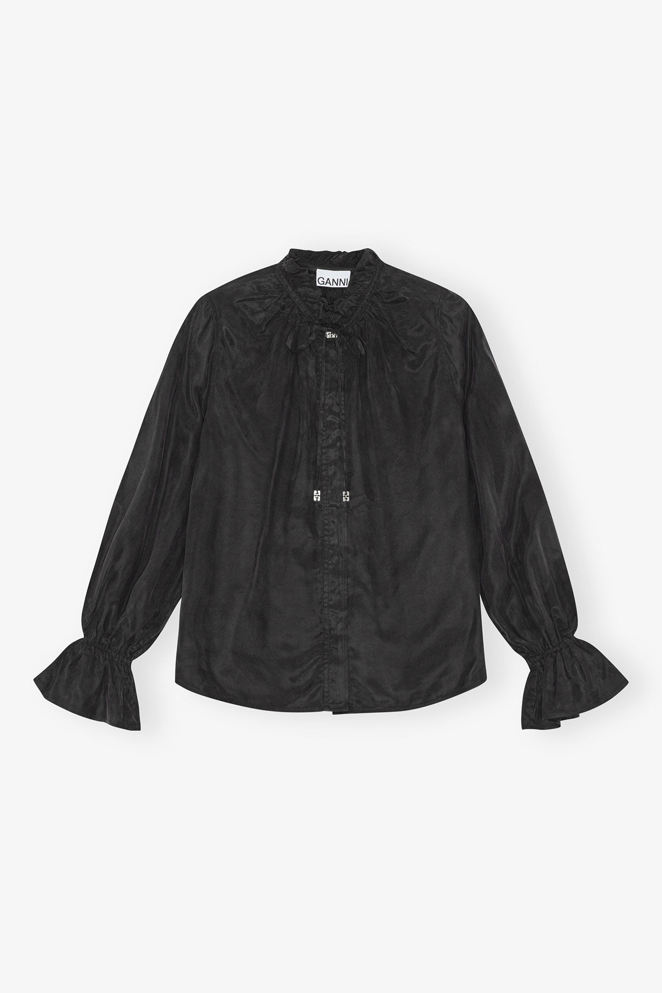 Black Fluid Cupro Tie Shirt, Cupro, in colour Black - 1 - GANNI