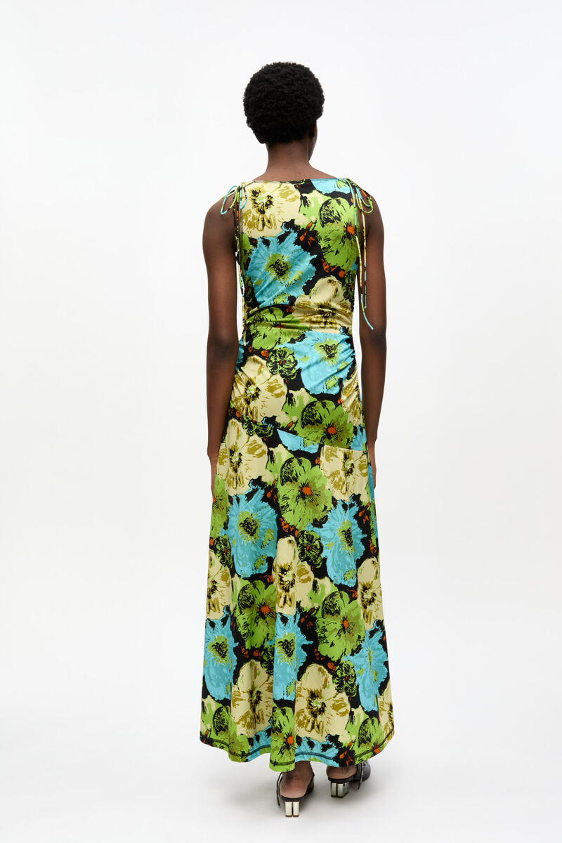 Floral Lycra Jersey Gathered Dress, Recycled Polyamide, in colour Multicolour - 2 - GANNI