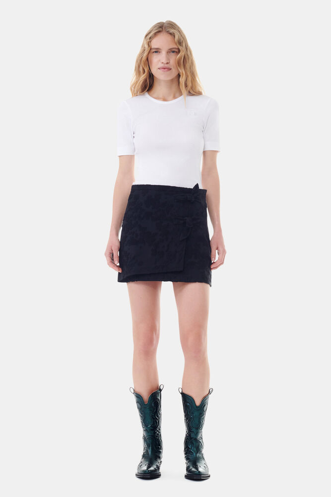Black Boucle Jacquard Suiting Mini Skirt