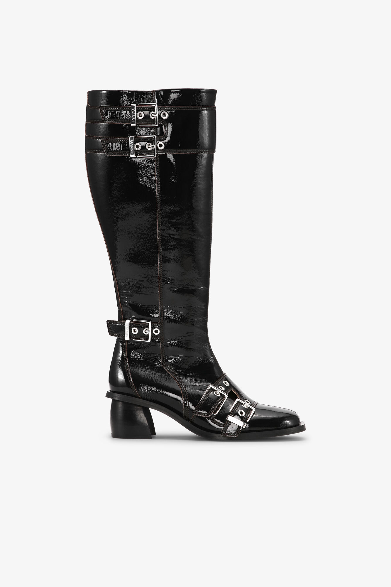 Black Feminine Buckle High-boots, Cotton, in colour Black - 1 - GANNI
