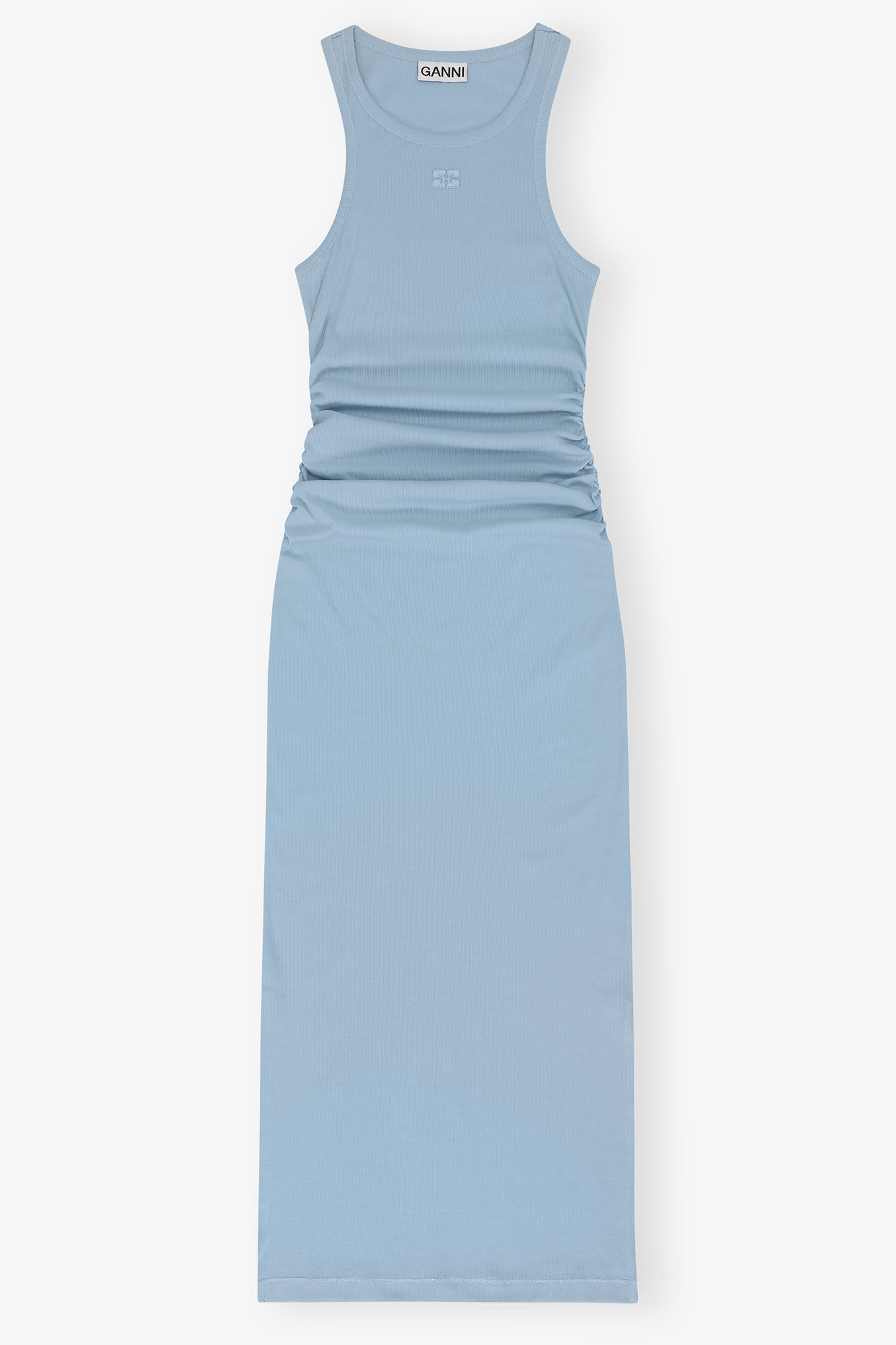 Blue Soft Cotton Rib Tank Top Long Dress, Elastane, in colour Soft Chambray - 1 - GANNI
