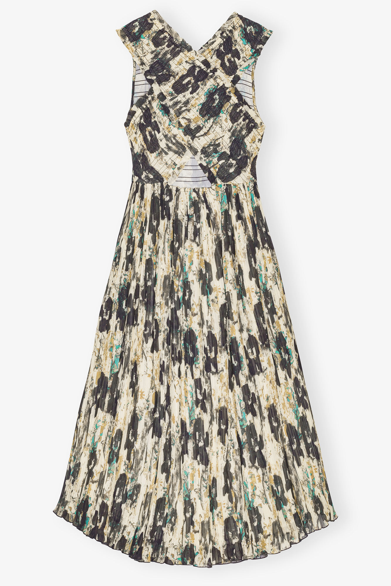 Printed Pleats Smock Midi Straps Dress, Recycled Polyester, in colour Afterglow - 2 - GANNI
