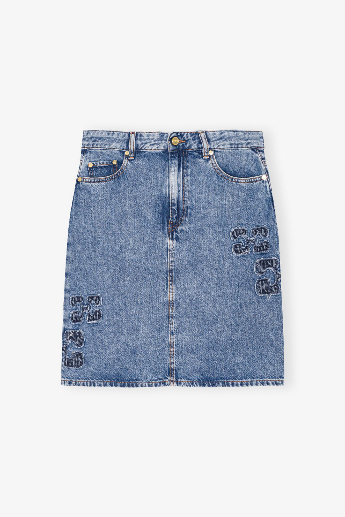 Blue Denim Skirt, Lyocell, in colour Mid Blue Stone - 1 - GANNI