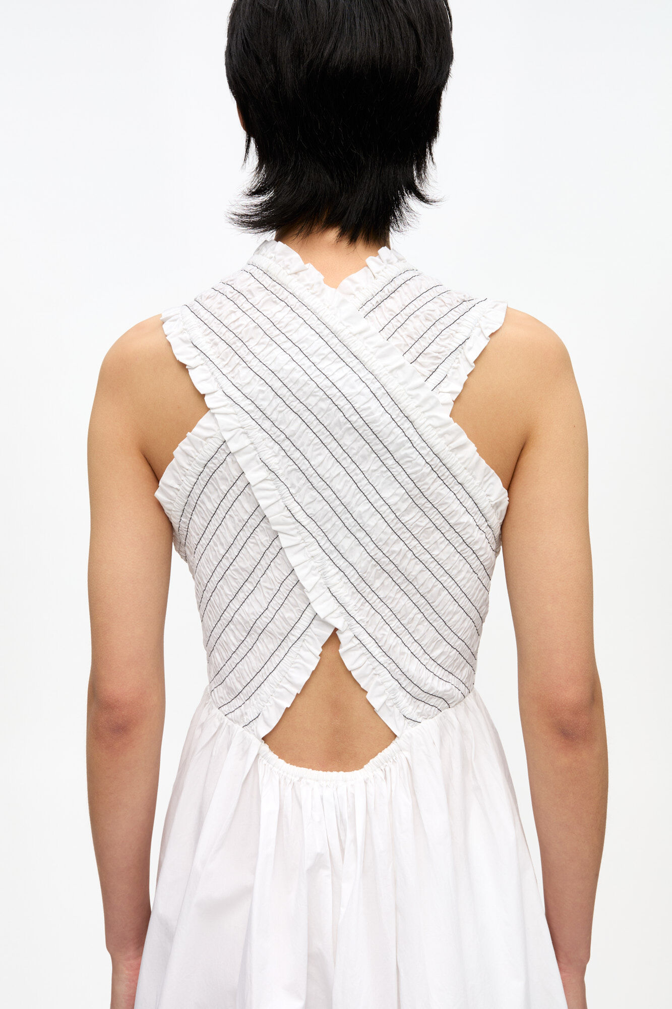 White Washed Stretch Cotton Smock Midi Dress, Cotton, in colour Bright White - 3 - GANNI