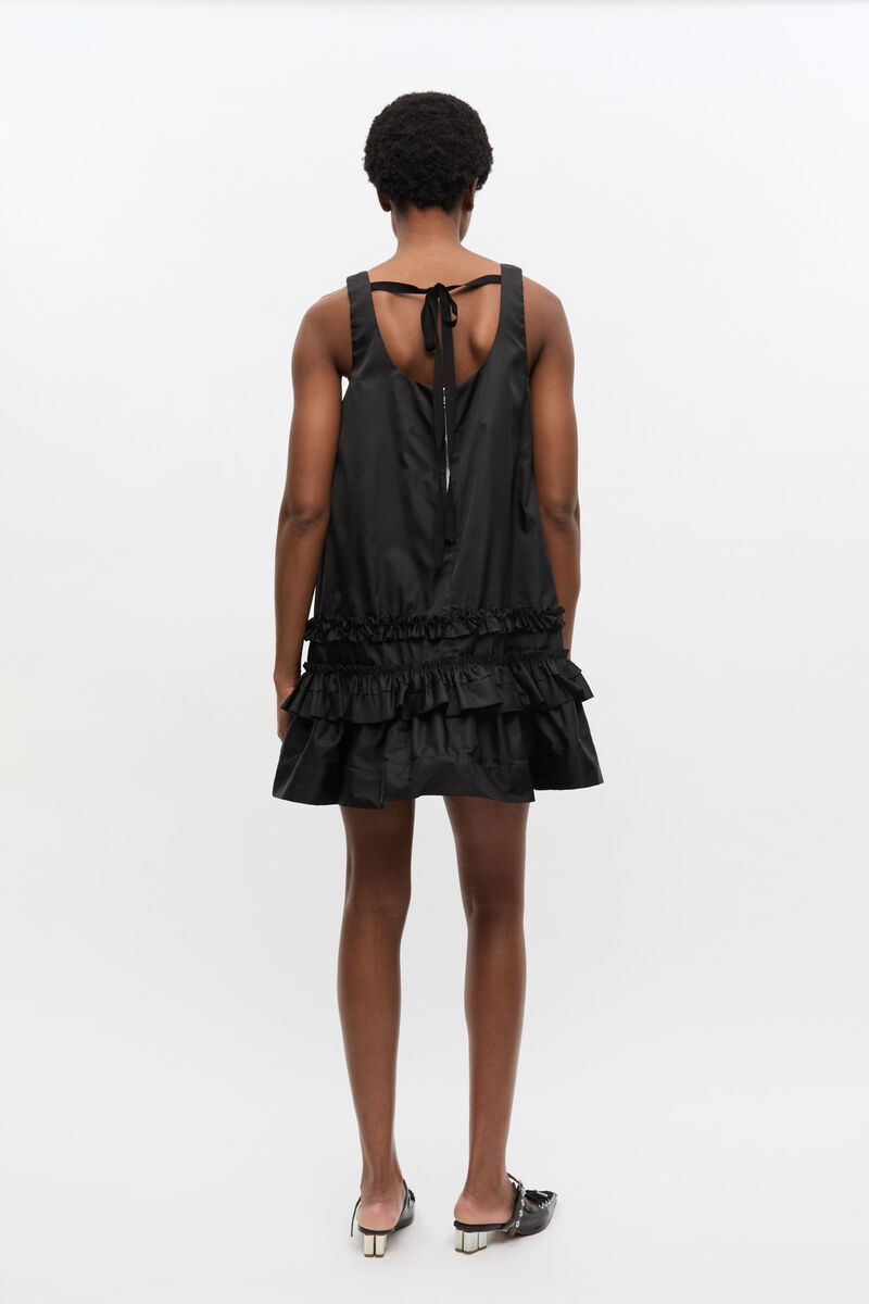 Black Duchesse Nylon Mini Dress, Polyurethane, in colour Black - 2 - GANNI