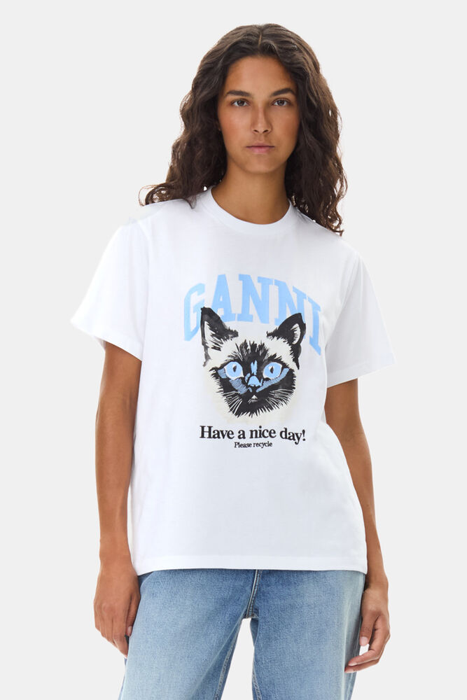 White Basic Jersey Cat Relaxed T-shirt