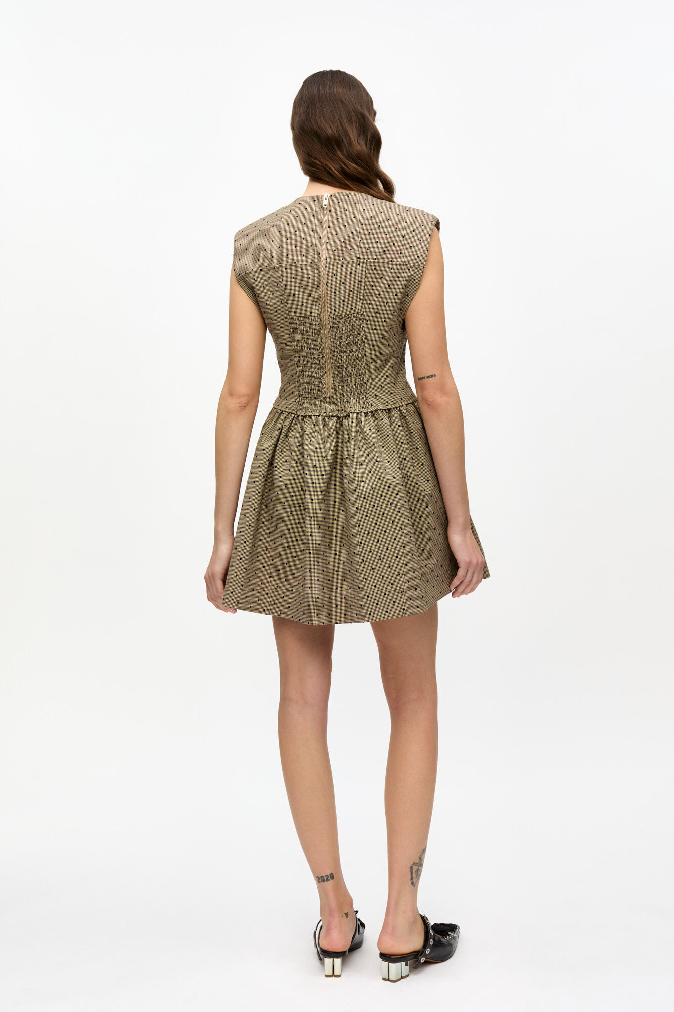 Brown Flock Suiting Corset Mini Dress, Elastane, in colour Tiger's Eye - 2 - GANNI