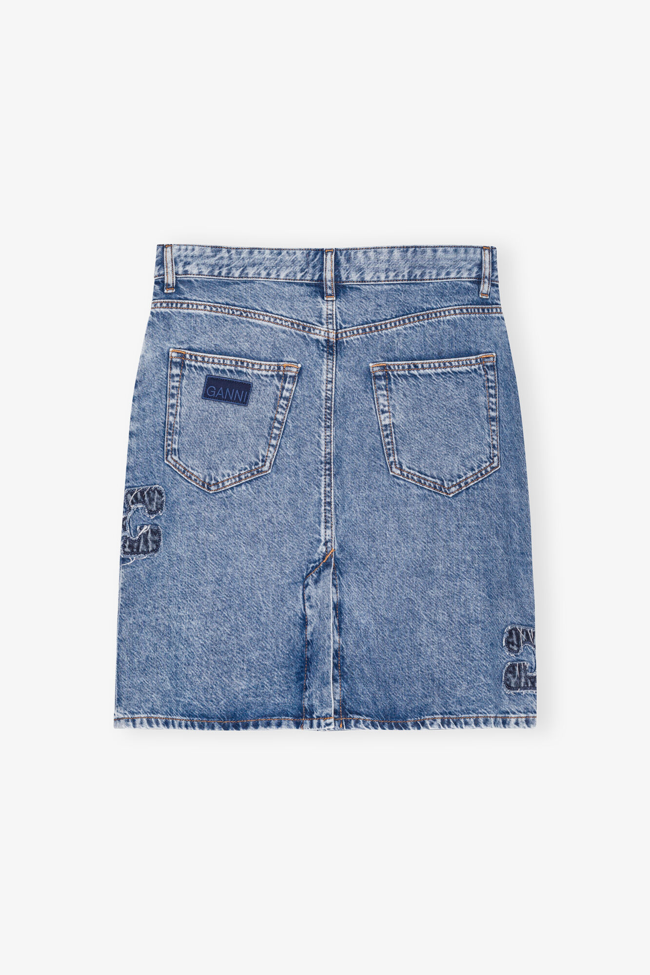 Blue Denim Skirt, Lyocell, in colour Mid Blue Stone - 2 - GANNI