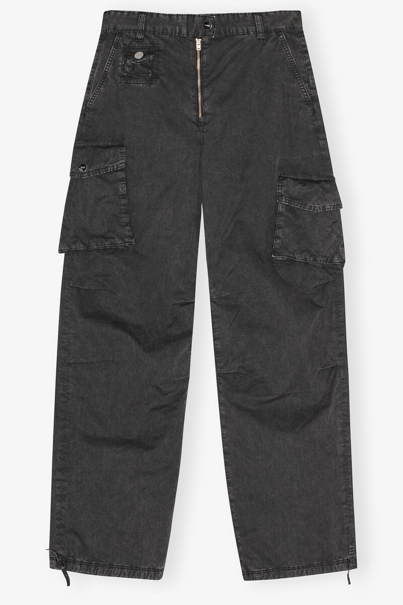 Black Washed Twill Trousers, Cotton, in colour Phantom - 1 - GANNI
