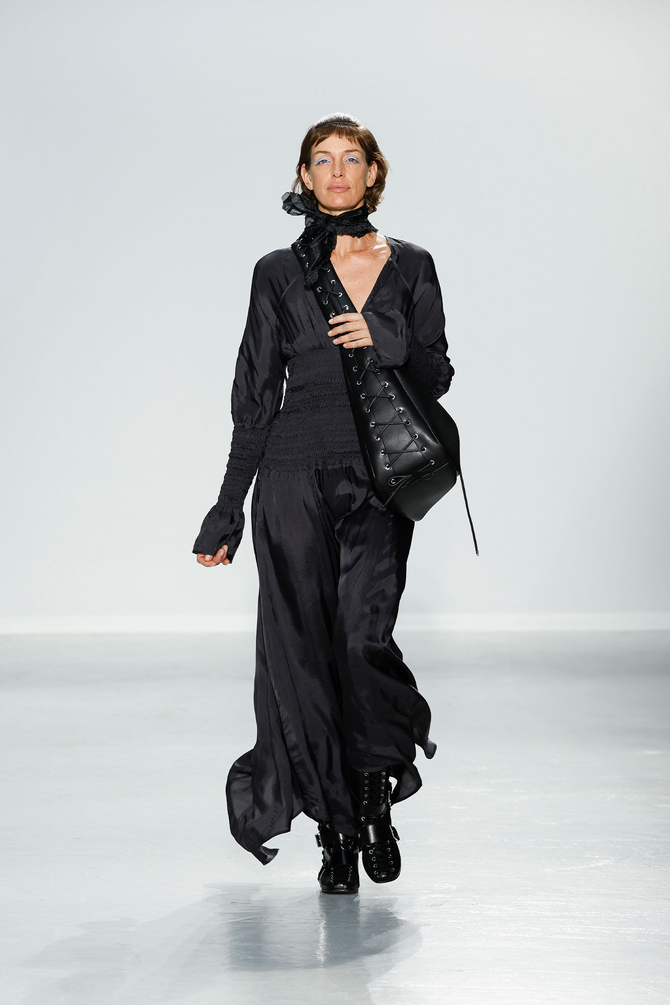 Black Viscose Habotai Smock Midi Dress, Viscose, in colour Phantom - 5 - GANNI