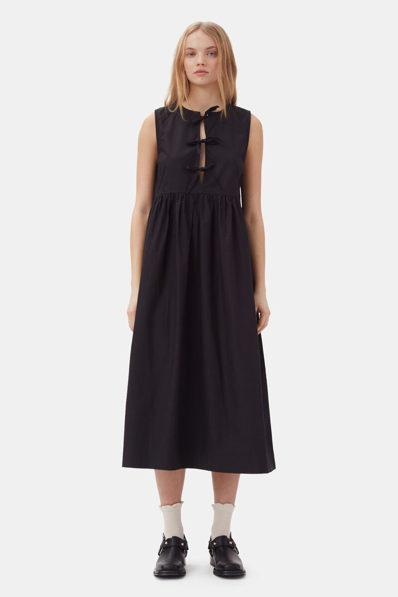 Black Cotton Poplin Midi Dress, Cotton, in colour Black - 1 - GANNI