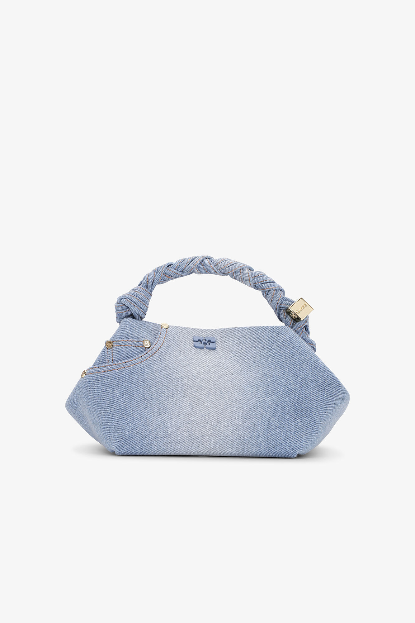 Light Blue Denim Small GANNI Bou Bag, Recycled Cotton, in colour Faded Denim - 1 - GANNI