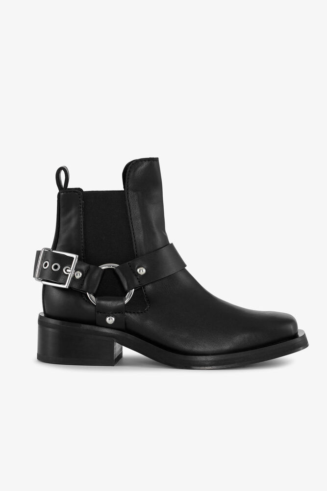 Black Low Cut Biker Chelsea Boots