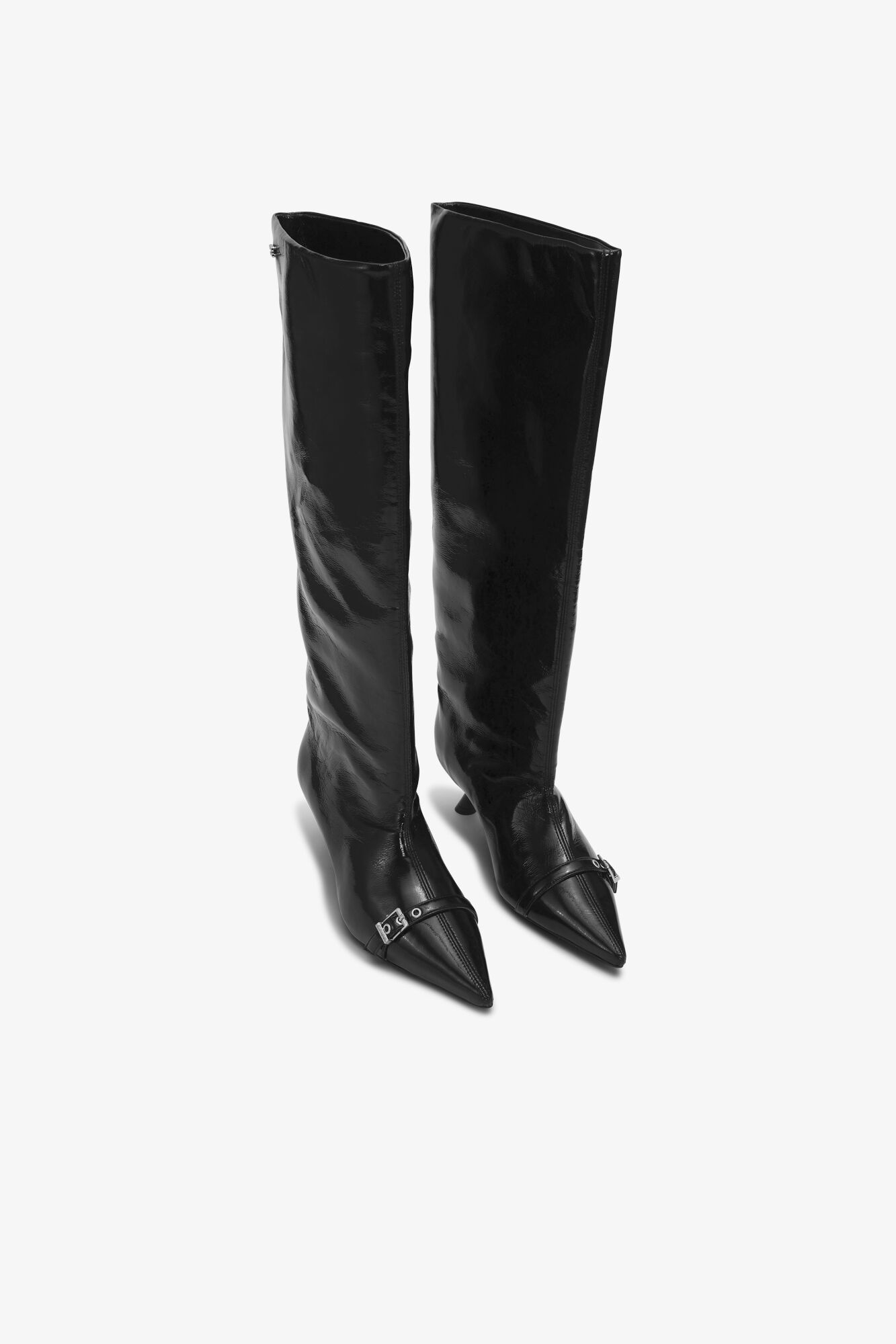 Black Eyelets Slouchy High Shaft Boots, Cotton, in colour Black - 2 - GANNI
