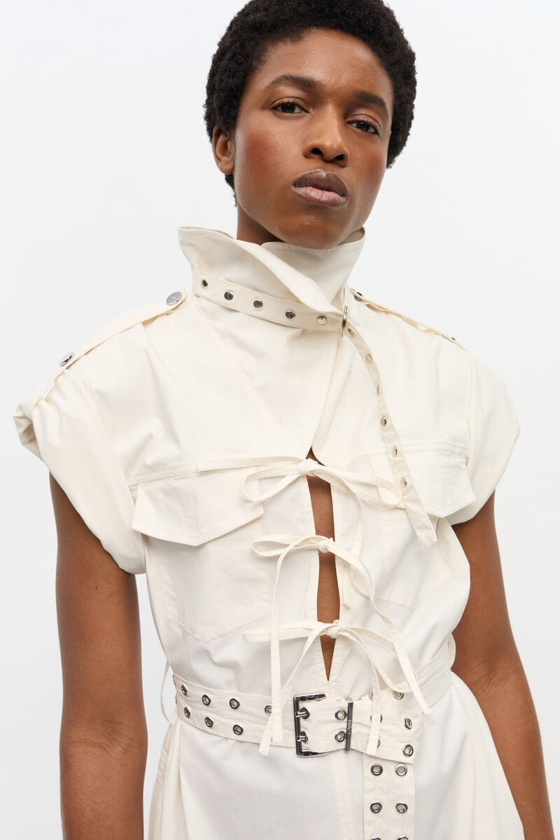 Off-White, stretchy minikjole i bomull, Elastane, in colour Egret - 4 - GANNI