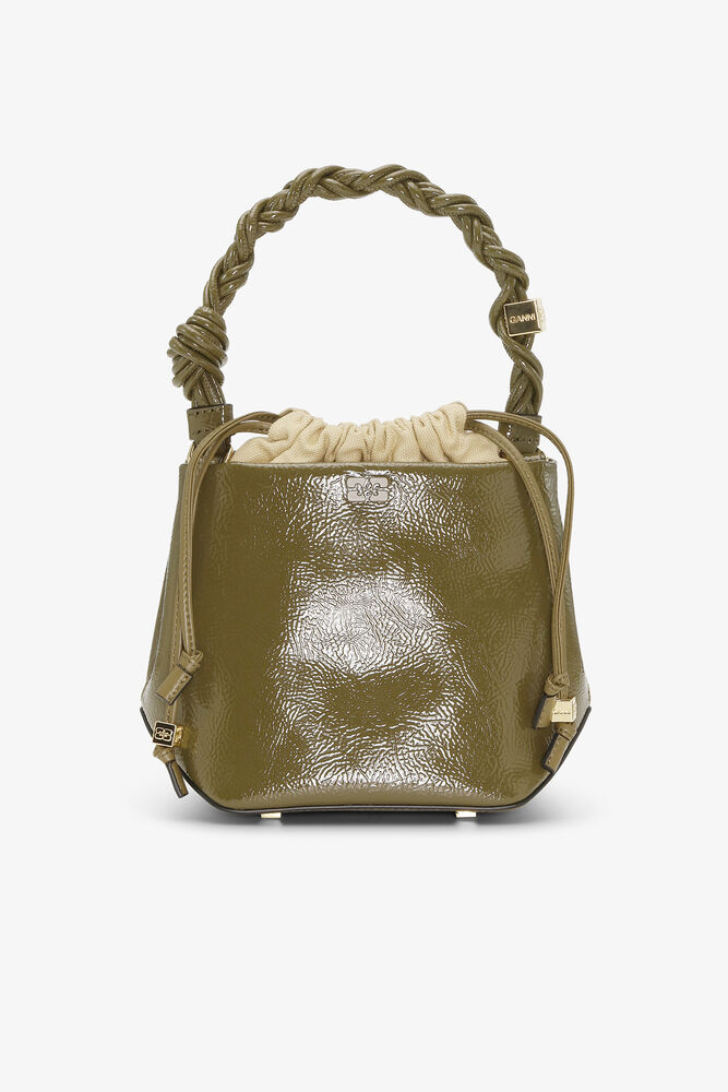 Olive Green Patent GANNI Bou Bucket Bag