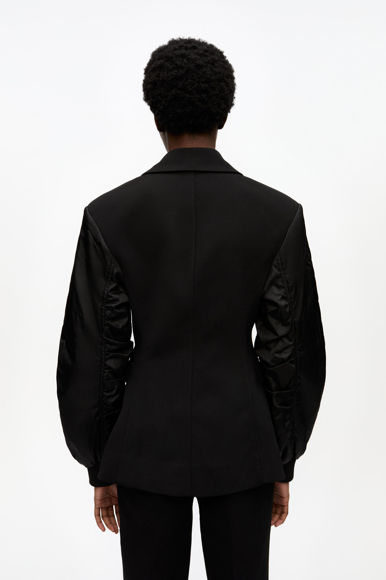 Black Bonded Crepe Mix Jacket, Recycled Polyester, in colour Black - 3 - GANNI