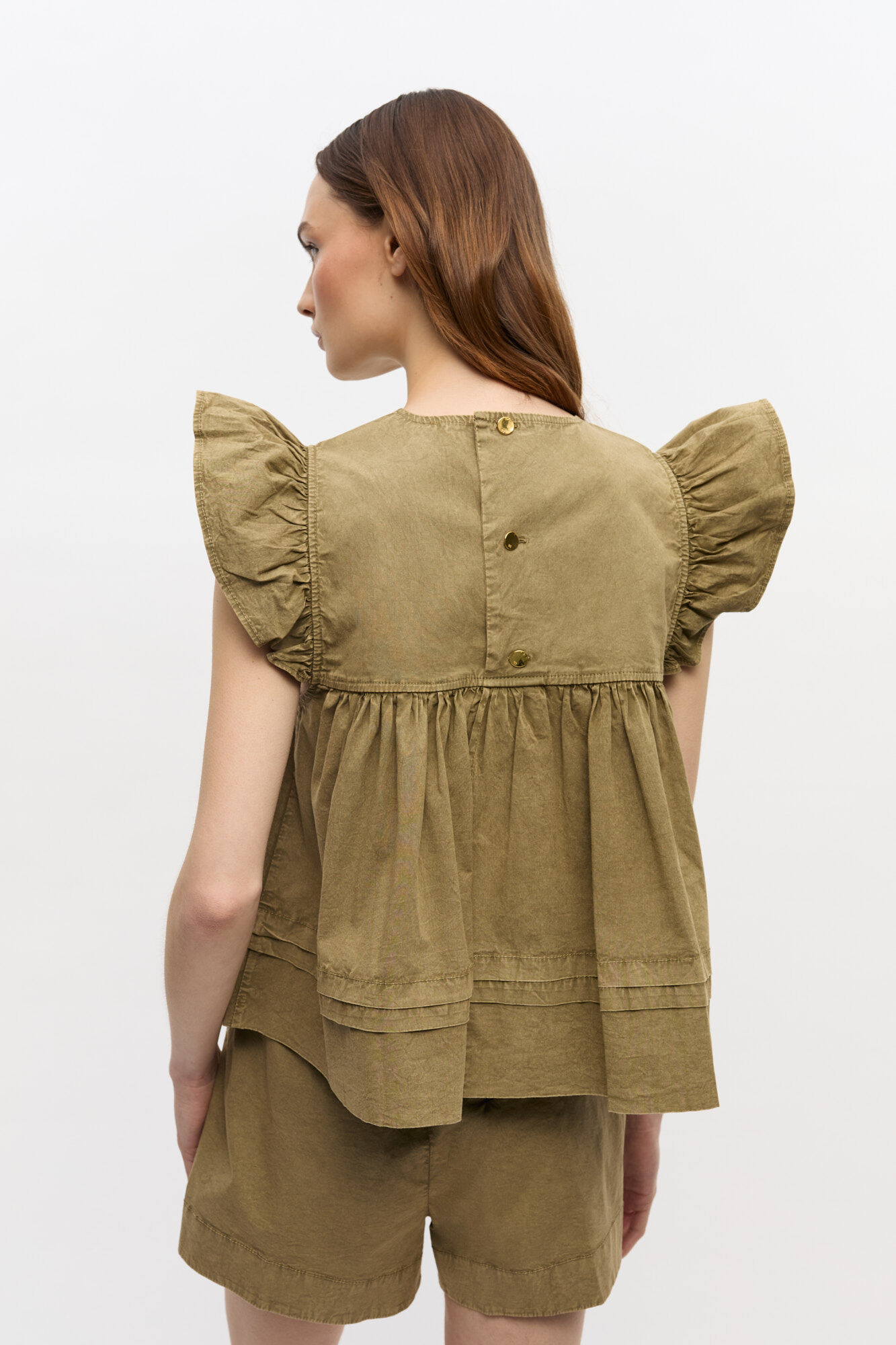 Green Washed Cotton Top, Elastane, in colour Boa - 3 - GANNI