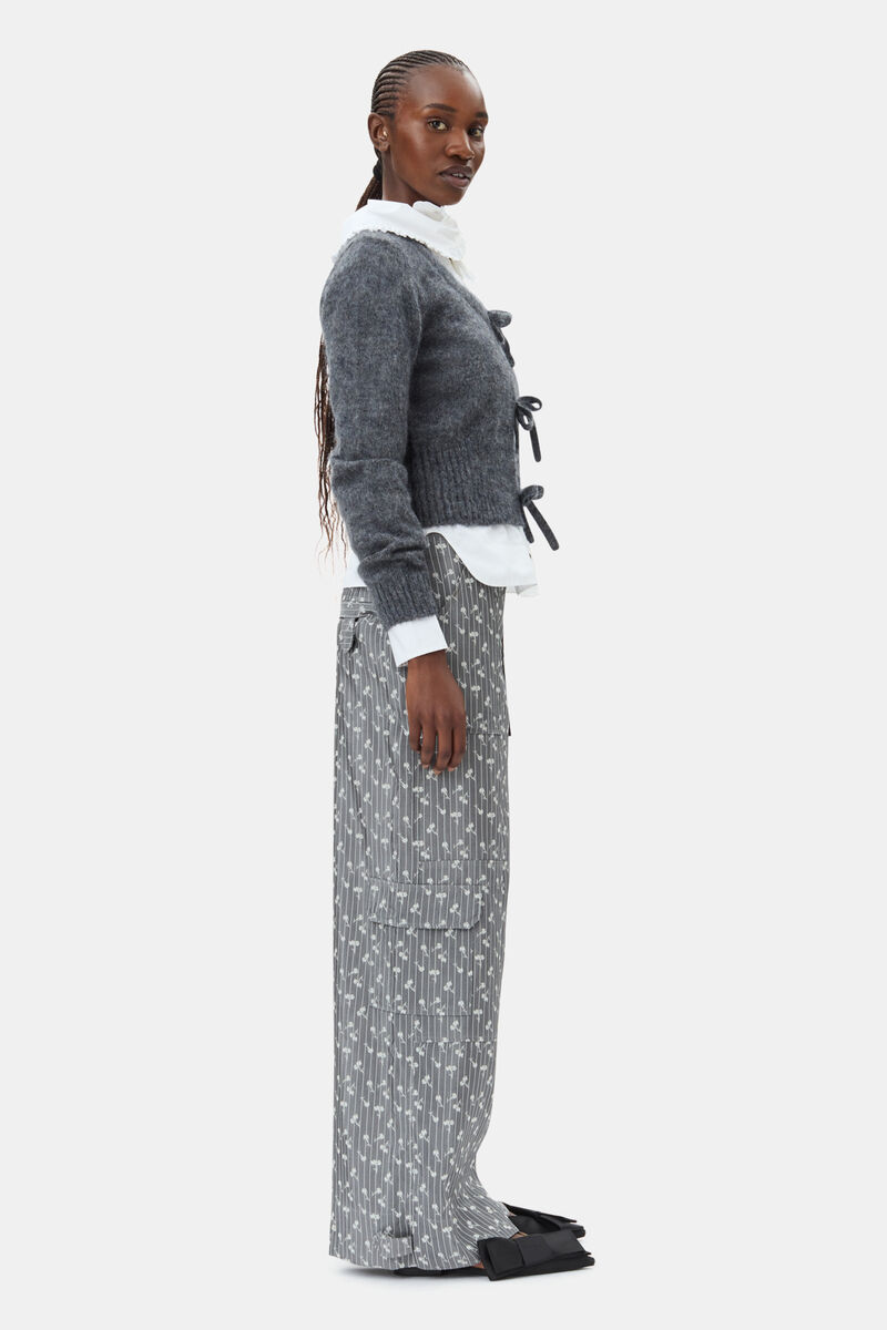 Grey Light Mohair Tie String Cardigan, Merino Wool, in colour Paloma Melange - 3 - GANNI