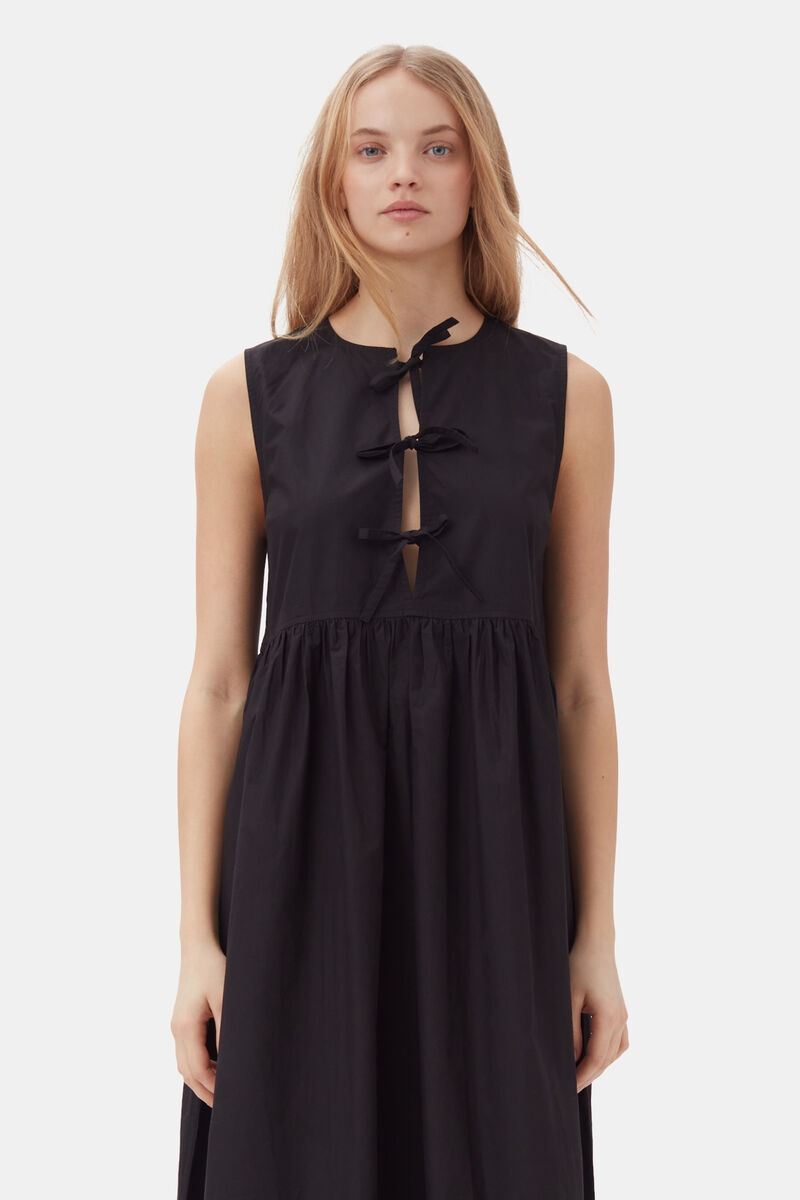 Black Cotton Poplin Midi Dress, Cotton, in colour Black - 2 - GANNI