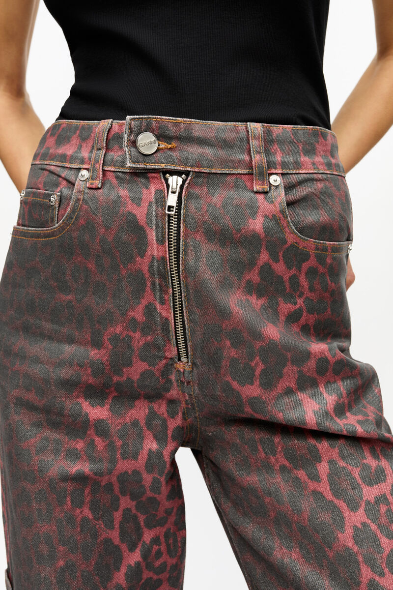 Leopard Foil Andi Jeans, Cotton, in colour Racing Red - 4 - GANNI