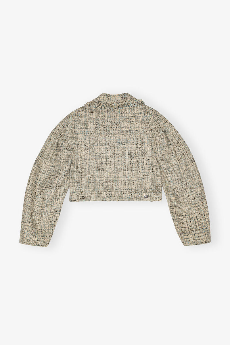 Short Tweed Jacket, Cotton, in colour Alaskan Blue - 2 - GANNI
