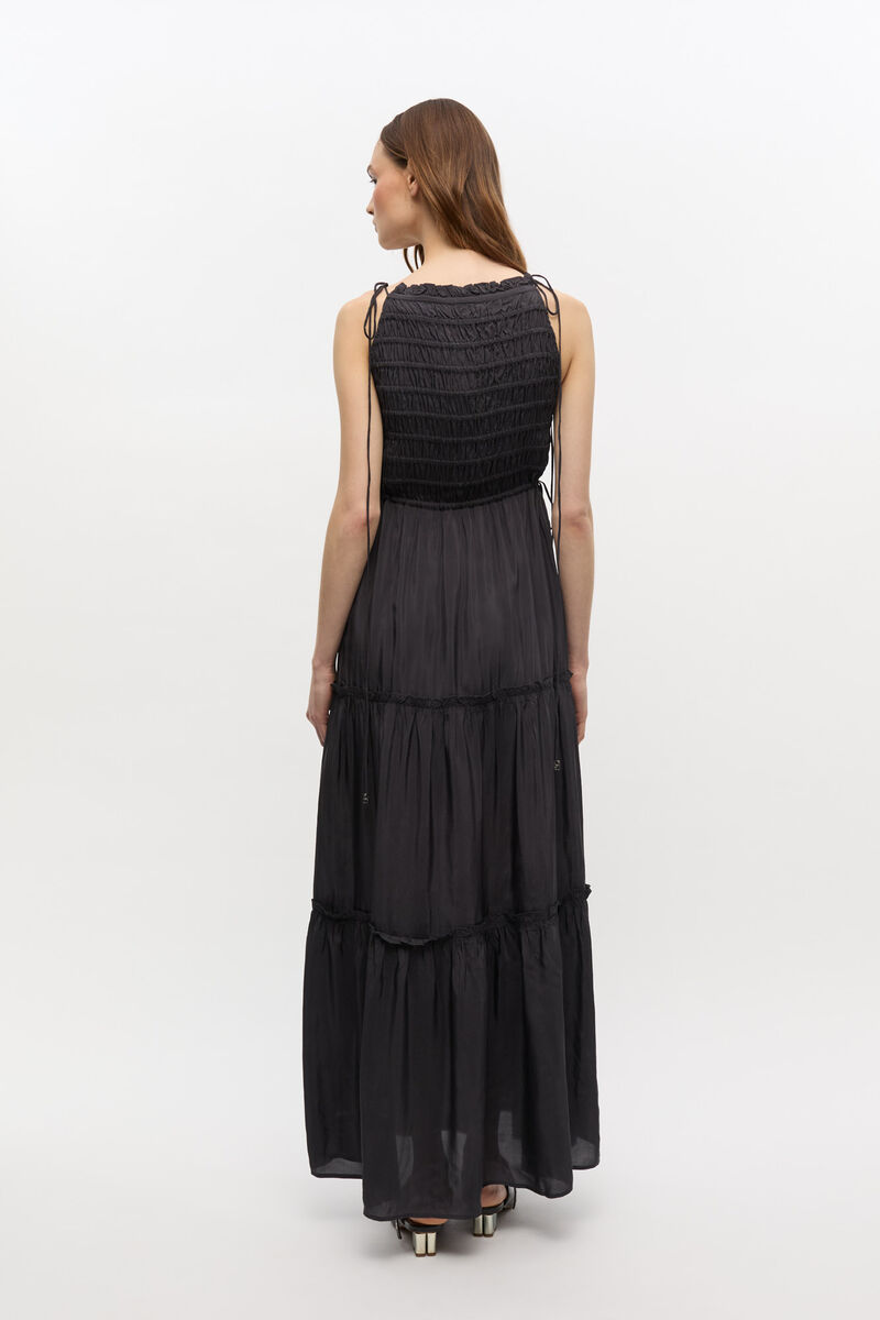 Black Smock Tie dress, Viscose, in colour Phantom - 2 - GANNI
