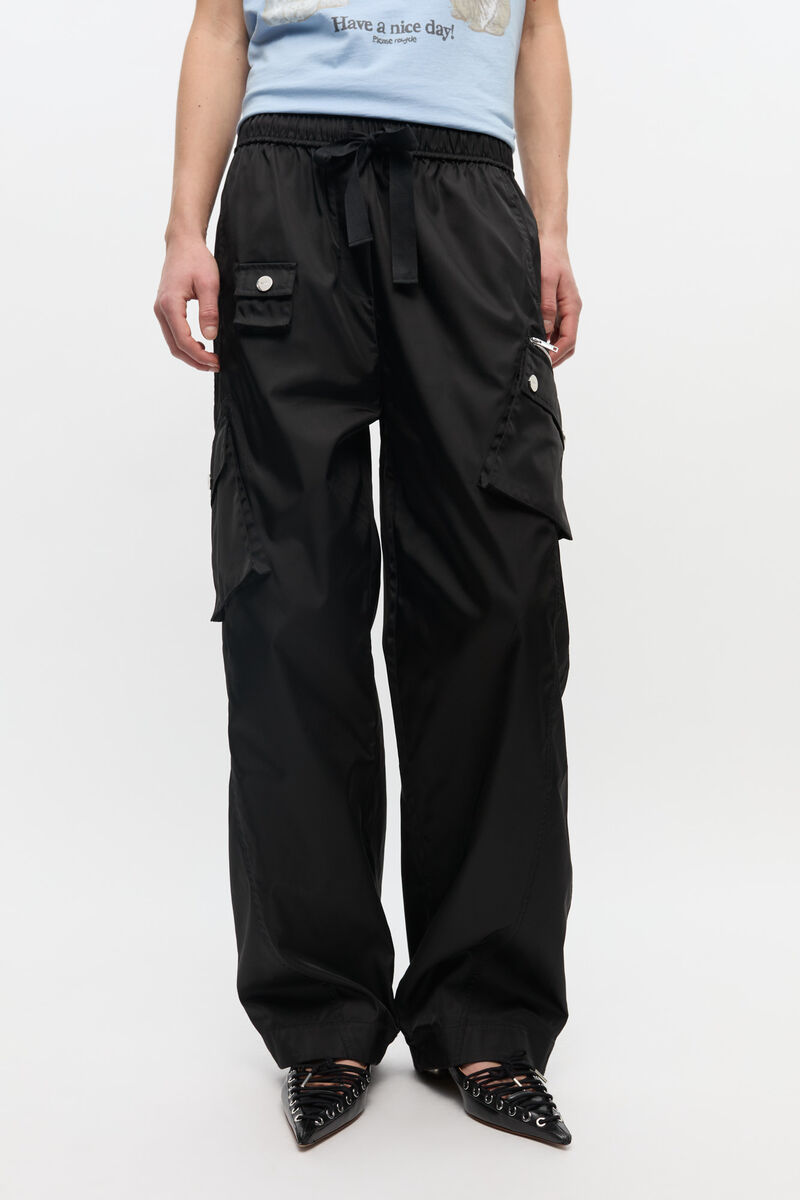 Black Nylon Elasticated Trousers, Polyurethane, in colour Black - 2 - GANNI