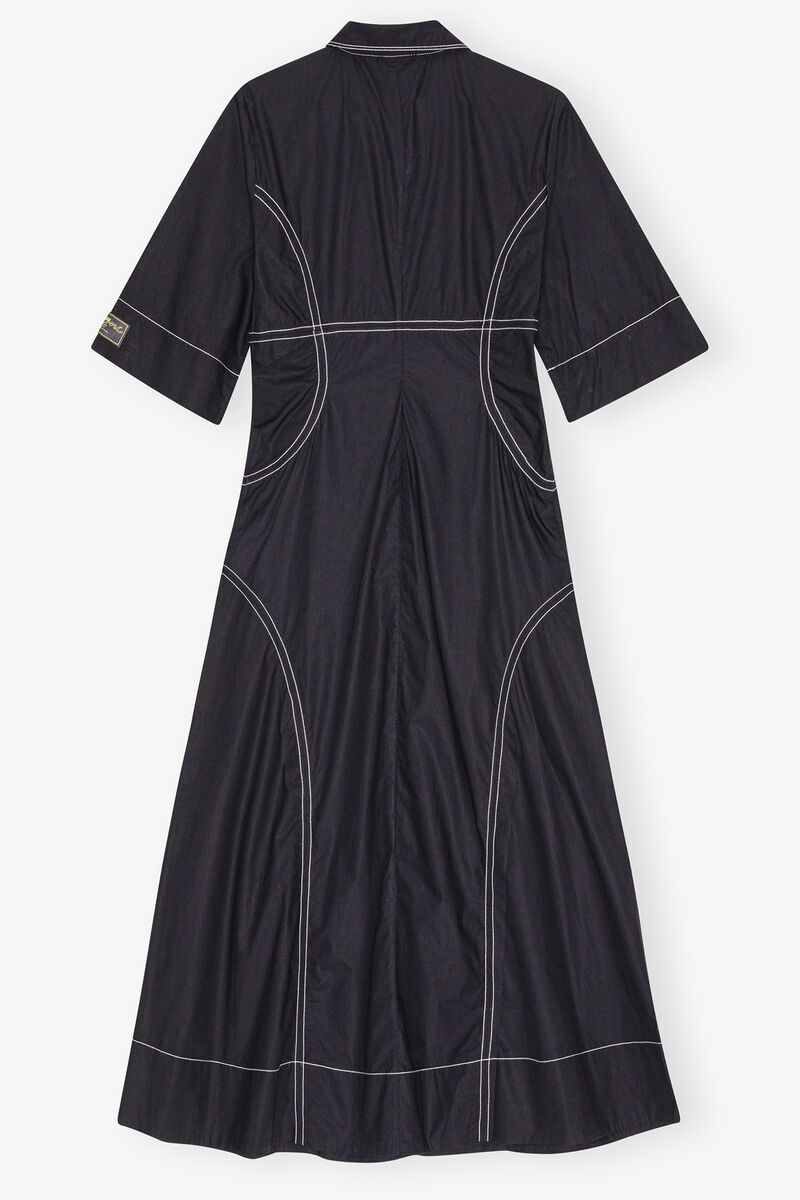 Black Cotton Poplin Shirt Dress, Cotton, in colour Black - 2 - GANNI