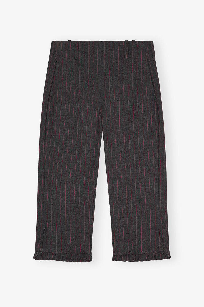 Black Pinstripe Capri Pants, Elastane, in colour Phantom - 2 - GANNI
