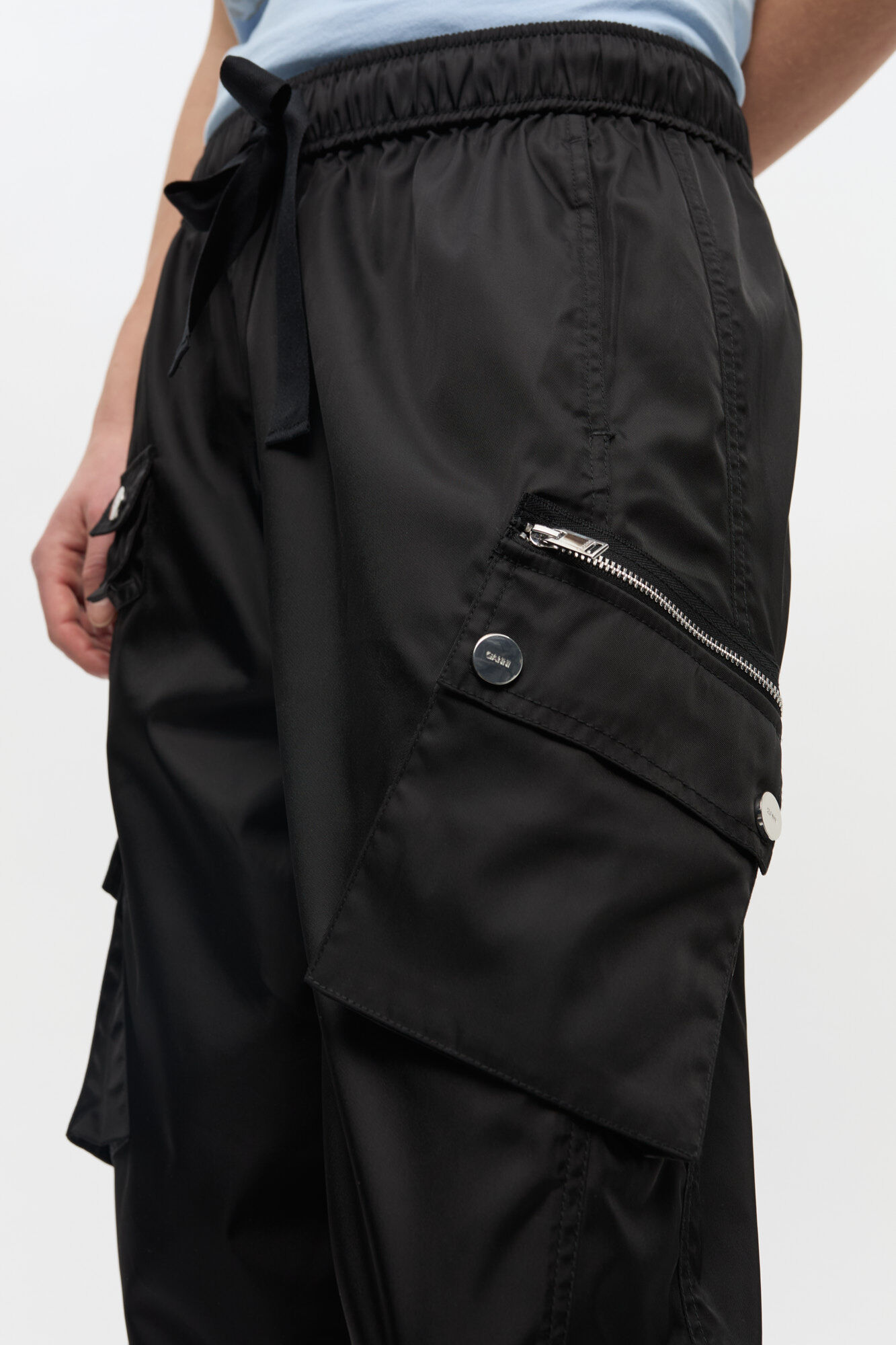 Black Nylon Elasticated Trousers, Polyurethane, in colour Black - 4 - GANNI