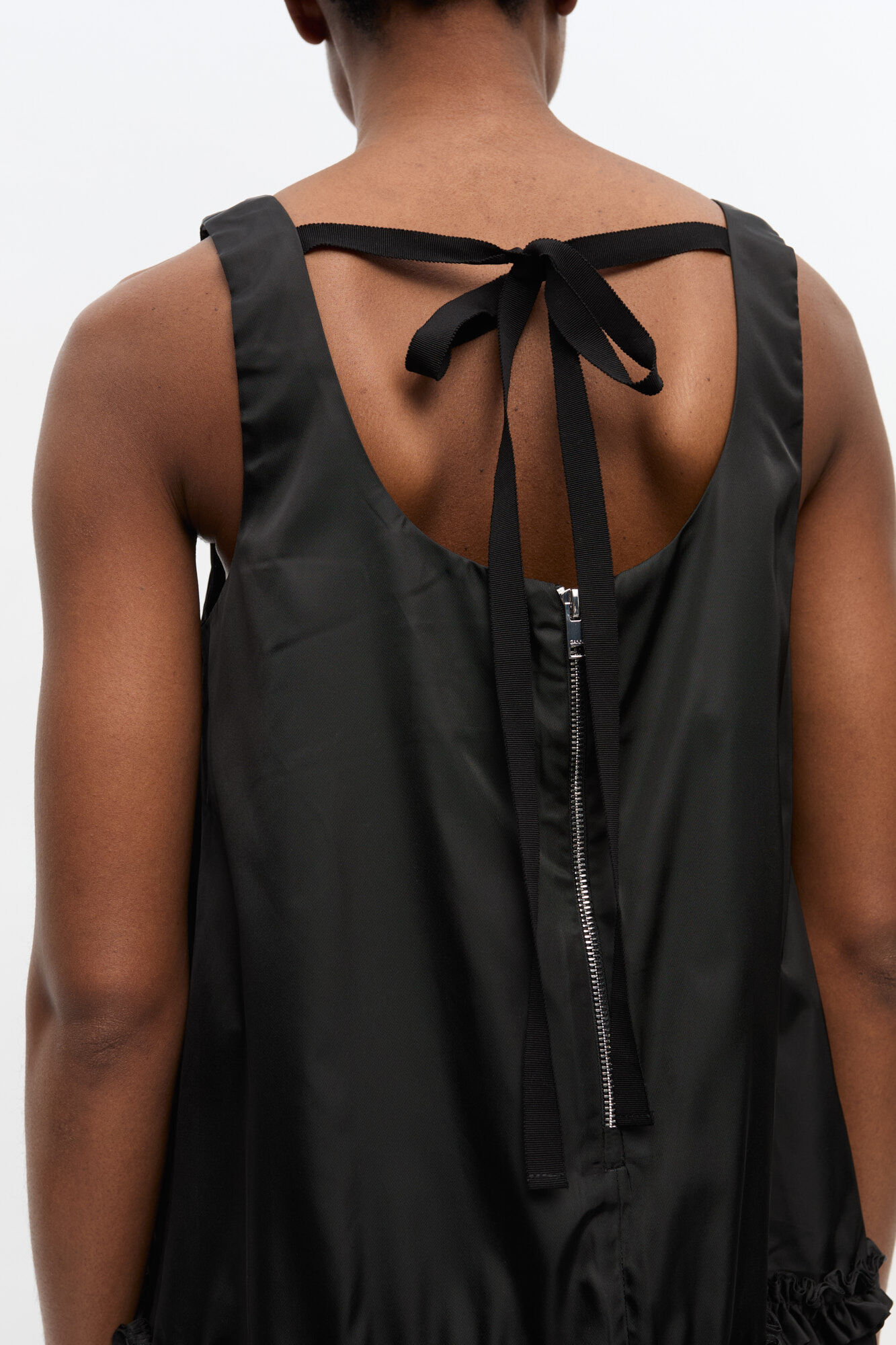 Black Duchesse Nylon Mini Dress, Polyurethane, in colour Black - 3 - GANNI