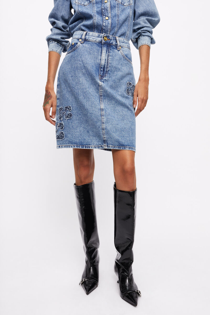 Blue Denim Skirt, Lyocell, in colour Mid Blue Stone - 2 - GANNI