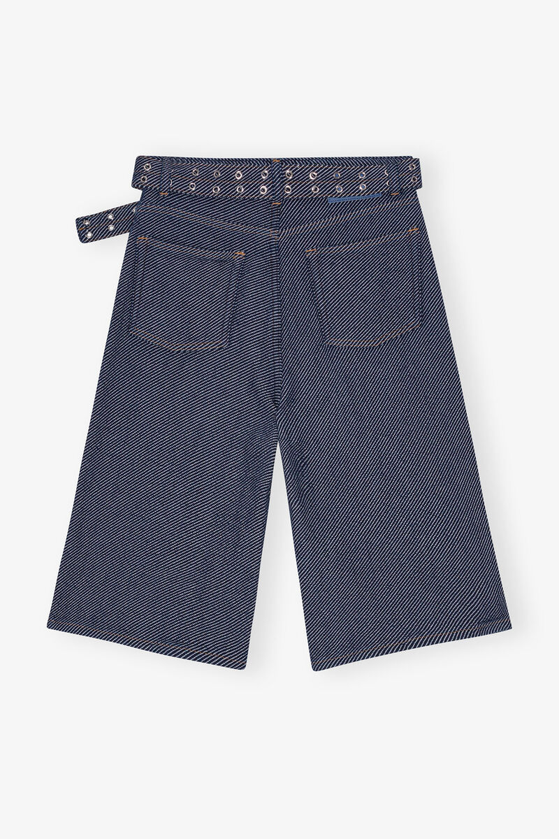Dark Blue Twill Denim Shorts, Cotton, in colour Rinse - 2 - GANNI