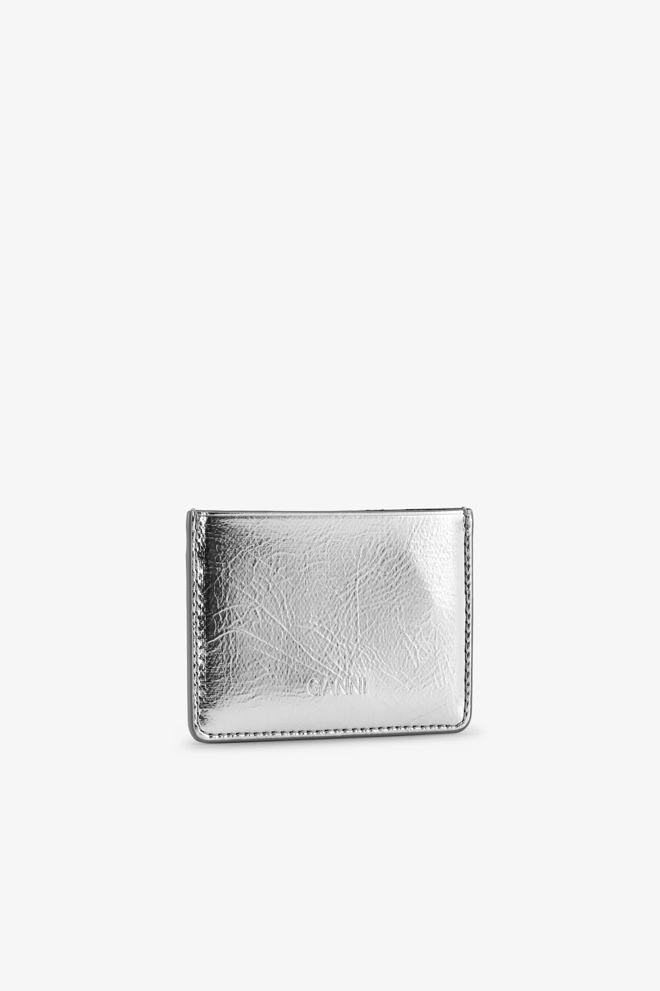 Silver Metallic GANNI Bou Card Holder, Polyester, in colour Silver - 2 - GANNI