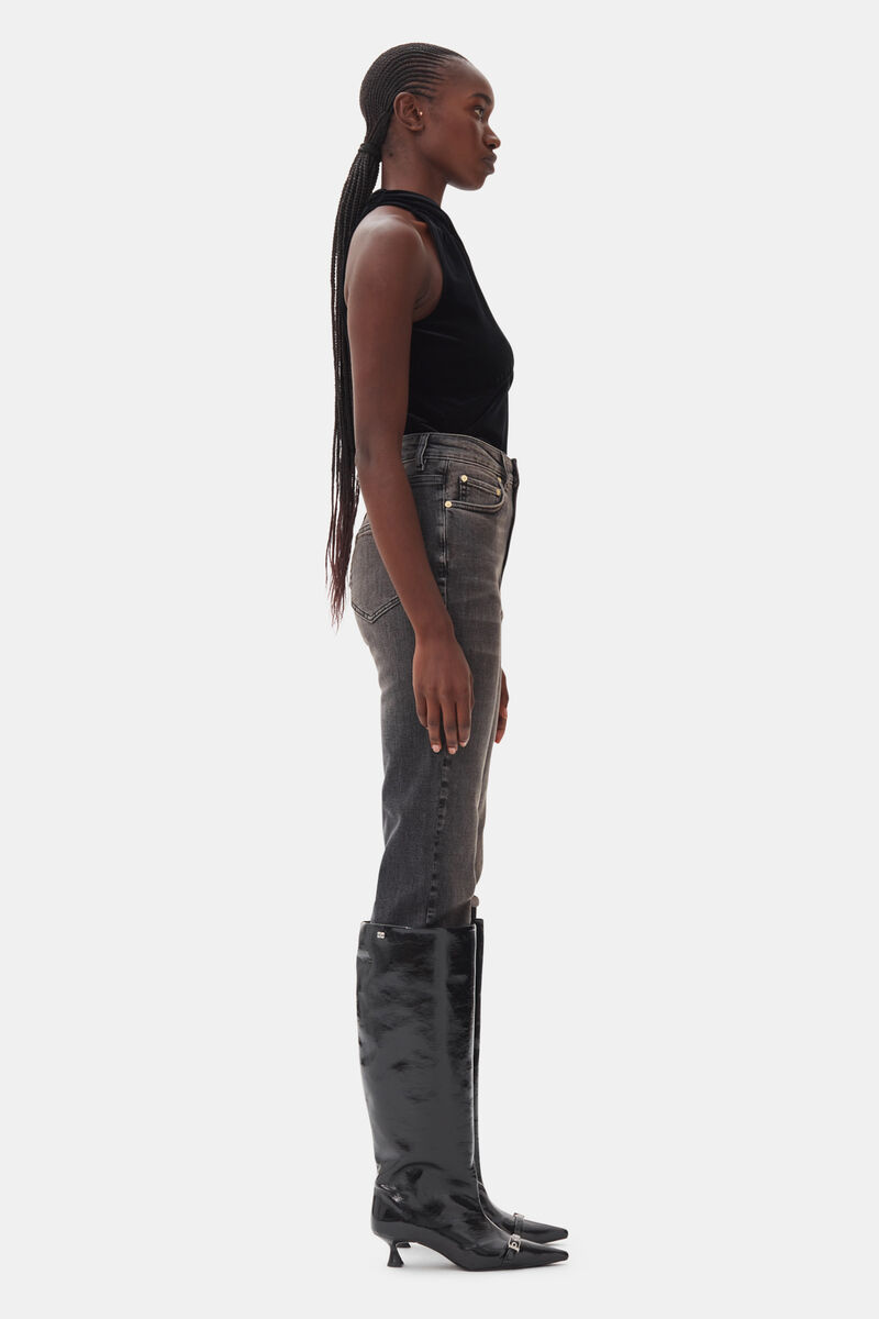 Black Eyelets Slouchy High Shaft Boots, Cotton, in colour Black - 3 - GANNI