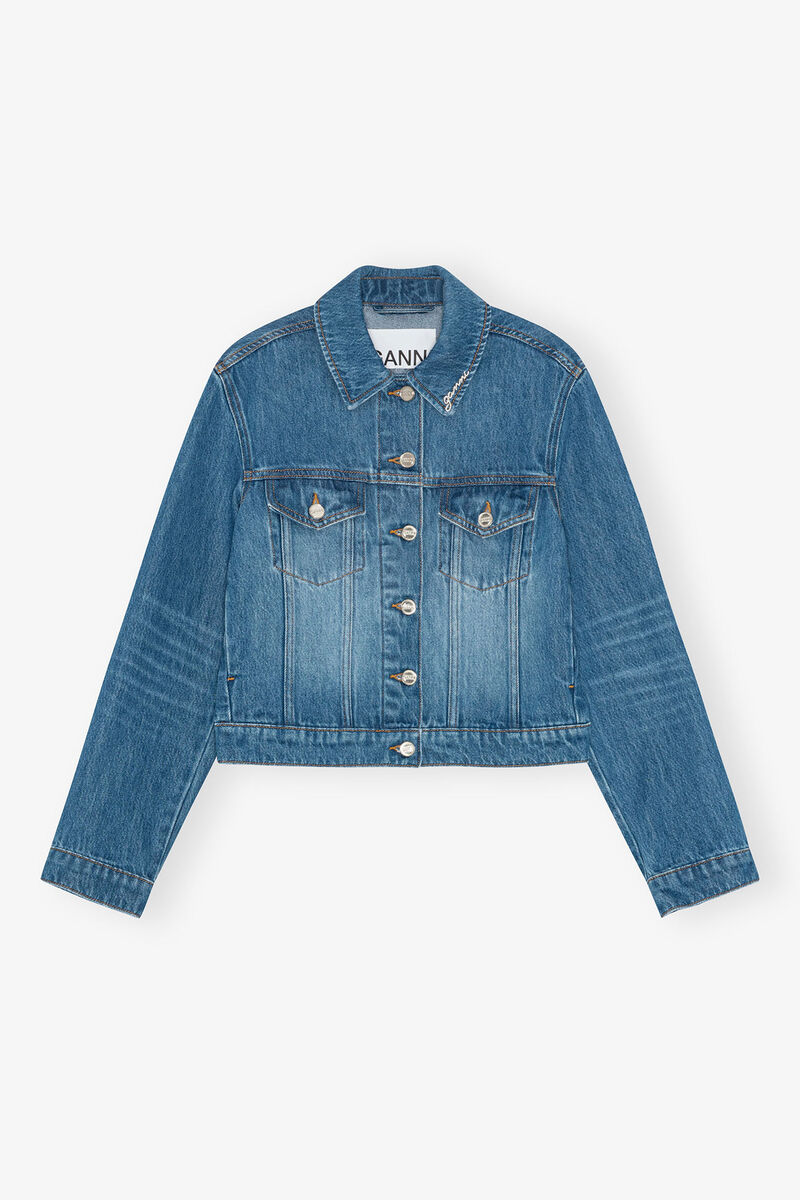 Mid Blue Denim Jacket, Lyocell, in colour Mid Blue Vintage - 1 - GANNI
