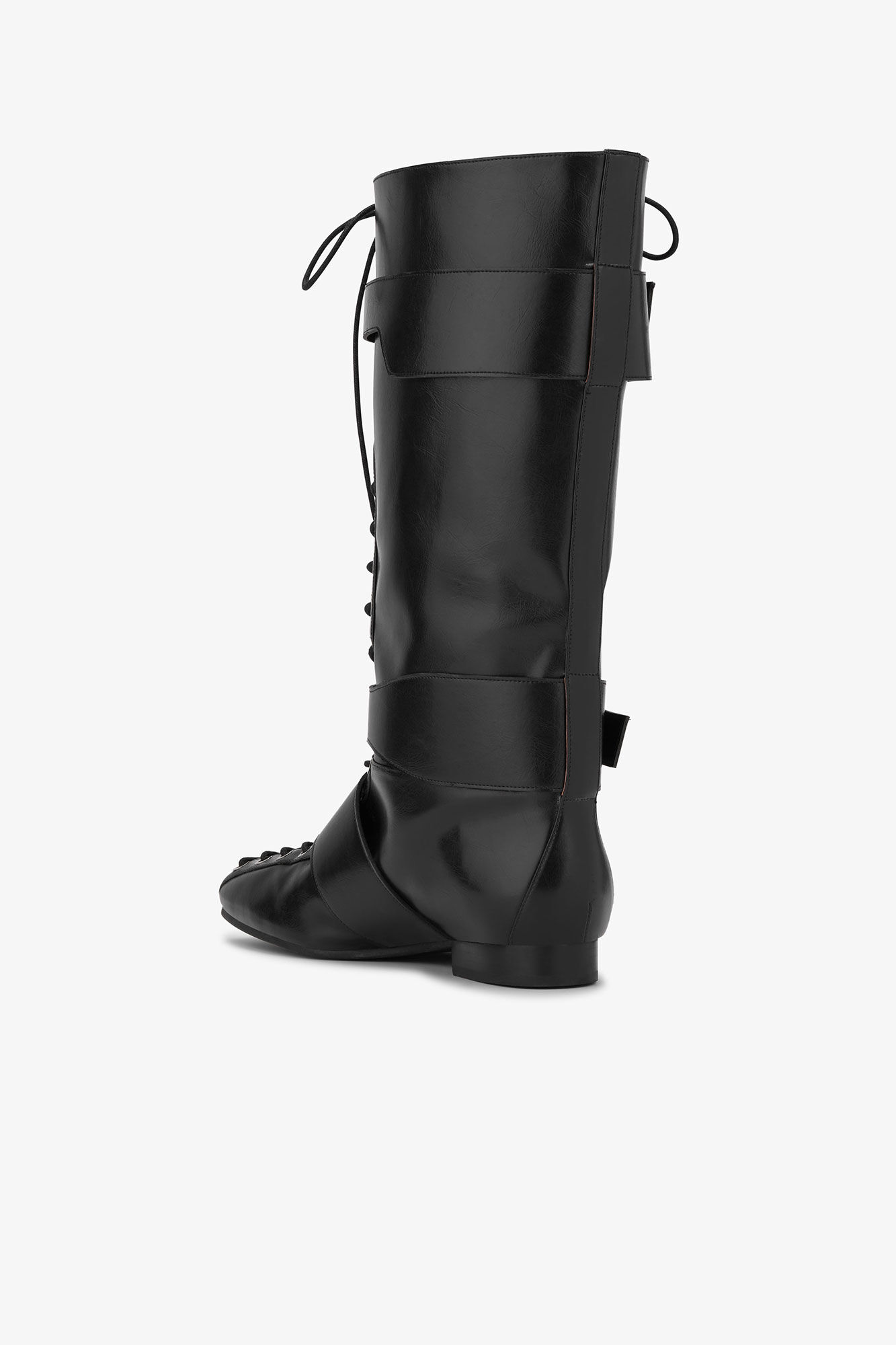 Black Crinkle Oleatex Lace-Up High Boots, Cotton, in colour Black - 3 - GANNI