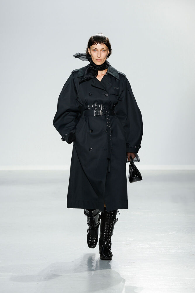 Black Bonded Cotton Trench Coat