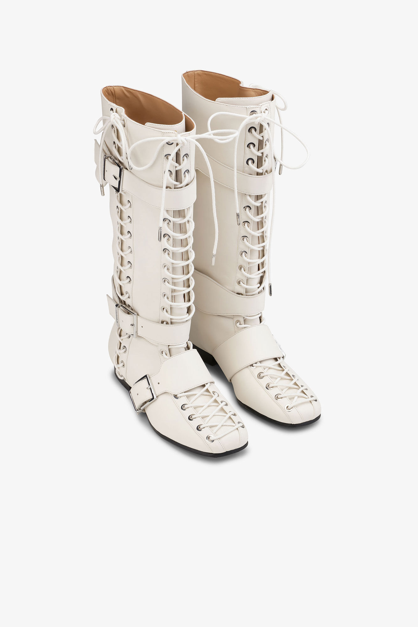 Off-White Lace-Up High Boots, Polyurethane, in colour Egret - 2 - GANNI