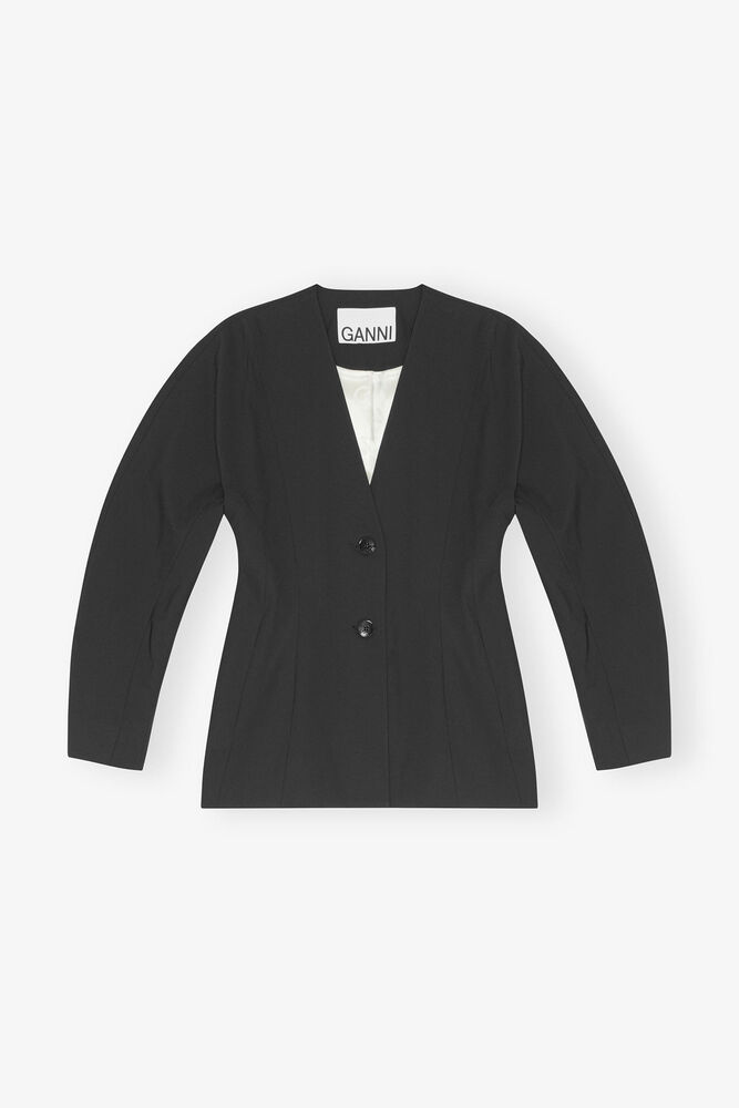 Black Fitted Drapey Melange Blazer