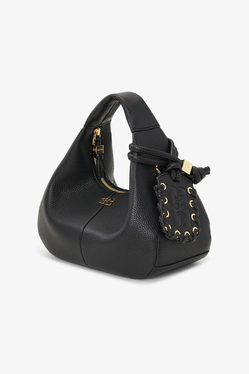 Schwarze Mini-Hobo-Tasche, Polyurethane, in colour Black - 2 - GANNI