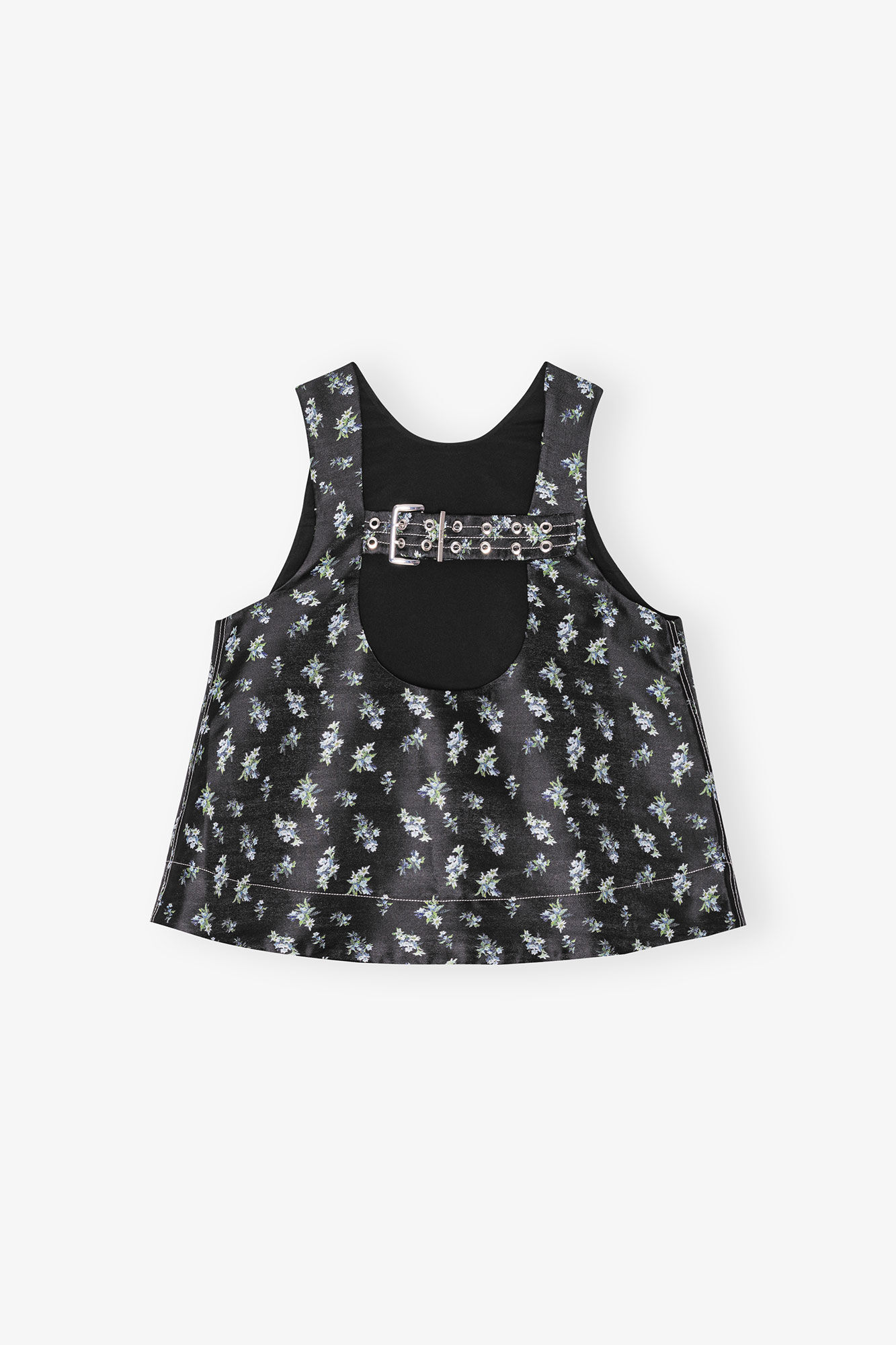 Floral Jacquard Sleeveless Top, Recycled Polyester, in colour Black - 2 - GANNI