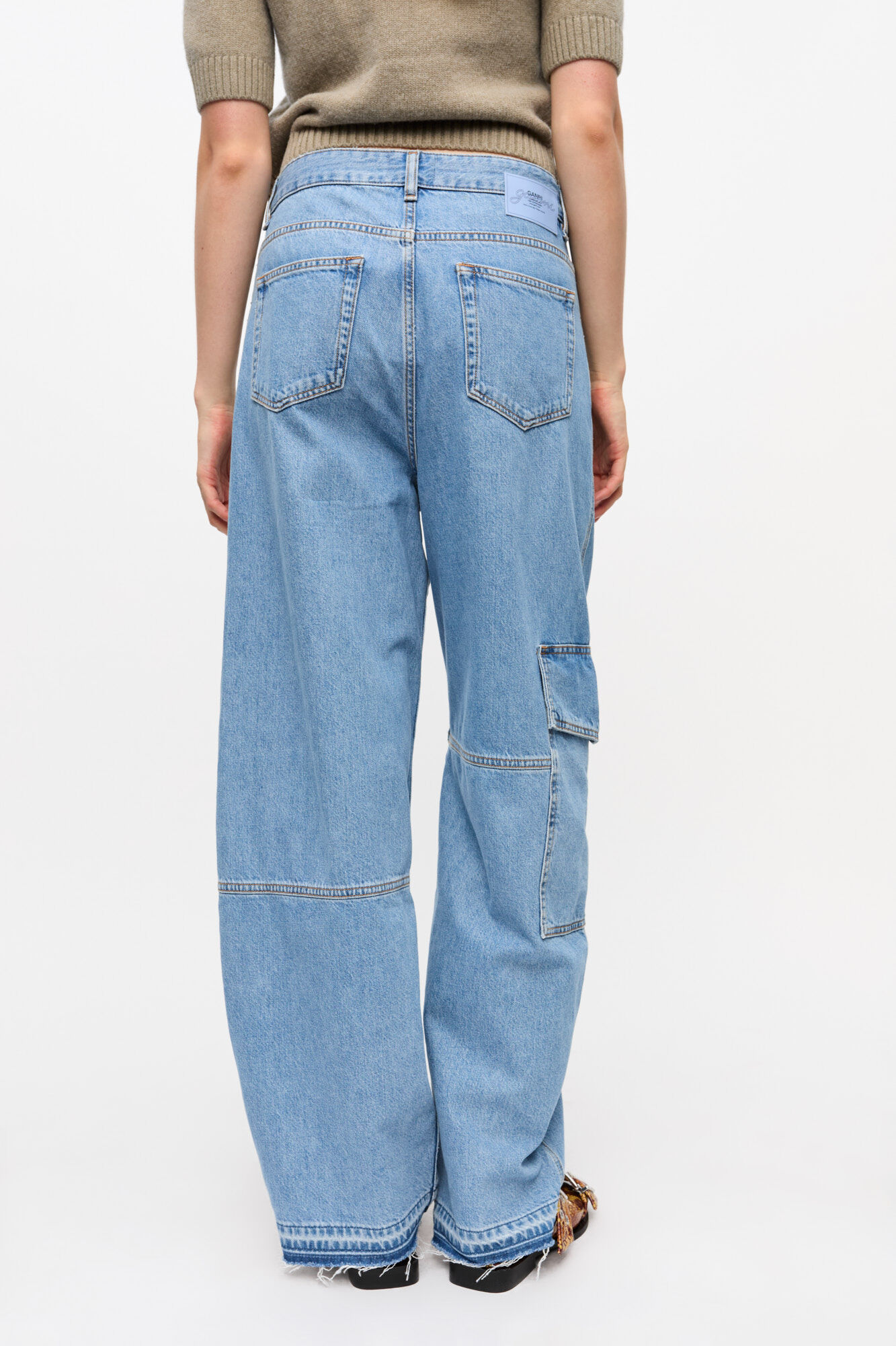 Light Blue Broderie Anglaise Denim Carpenter Jeans, Cotton, in colour Light Blue Stone - 3 - GANNI
